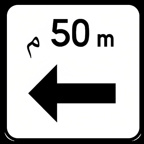 Panonceau de distance et de direction à gauche 50m